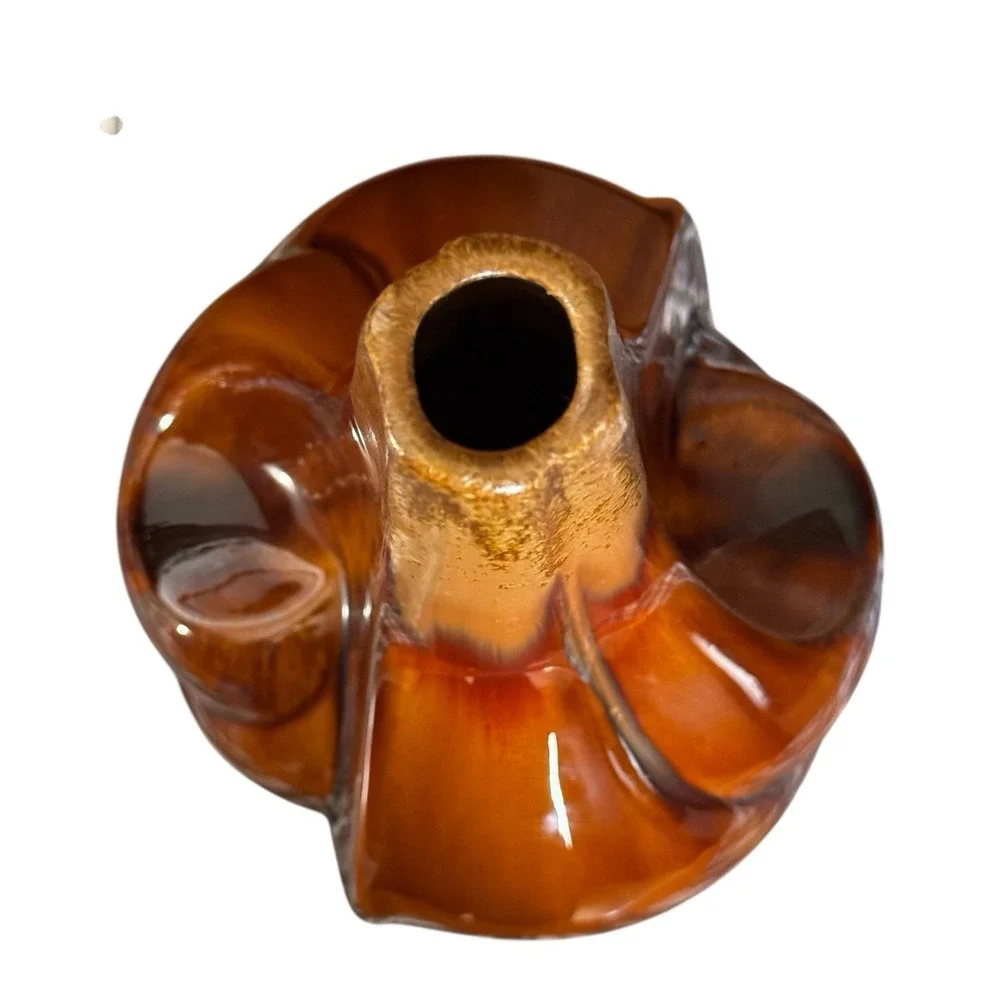 Large Sculptural Pottery Vase Brown Drip Glaze Swirl Abstract Art MCM Style 14